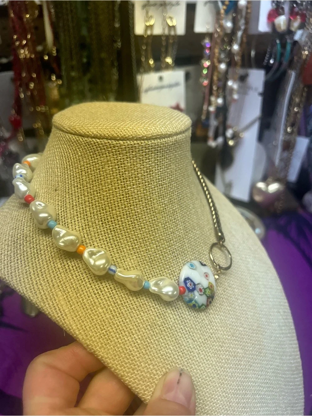 NWOT Free People Pearl & Ceramic Bead Split Chain Necklace